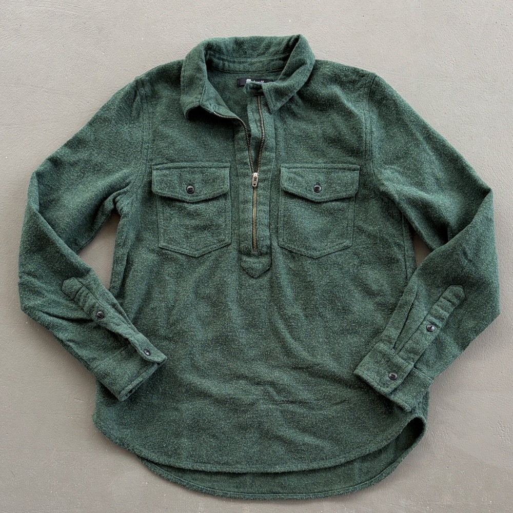 Madewell Green Half-Zip Pullover with Front Pockets Size XS